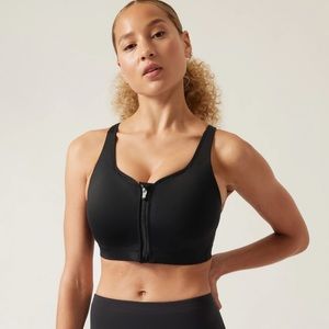 NWT 34D Athleta Black Advance Zip Front Sports Bra B-DD High Impact